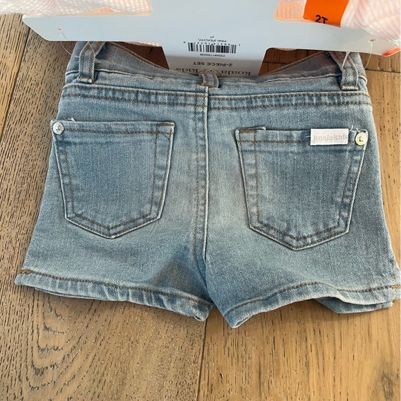NWT Koala Kids Toddler Girl 2T Short Set Pink Seersucker Lace Summer Jean - Picture 3 of 8
